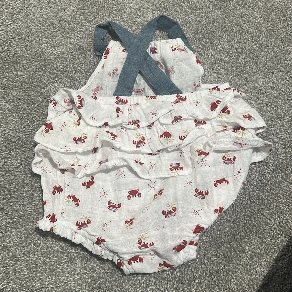 Mud‎ Pie cotton muslin glitter crab bubble romper 6-9 months NWT